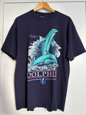 Vintage 90s/Y2K Jerzees Dolphin Graphic Tee - St. Pete Beach Florida Large